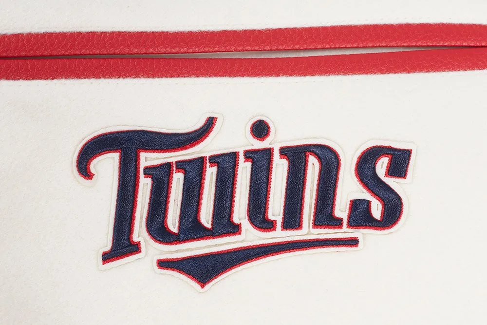 MLB MINNESOTA TWINS RETRO CLASSIC MEN'S RIB VARSITY JACKET (EGGSHELL/ RED)