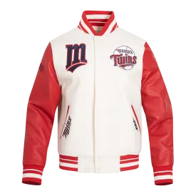 MLB MINNESOTA TWINS RETRO CLASSIC MEN'S RIB VARSITY JACKET (EGGSHELL/ RED)