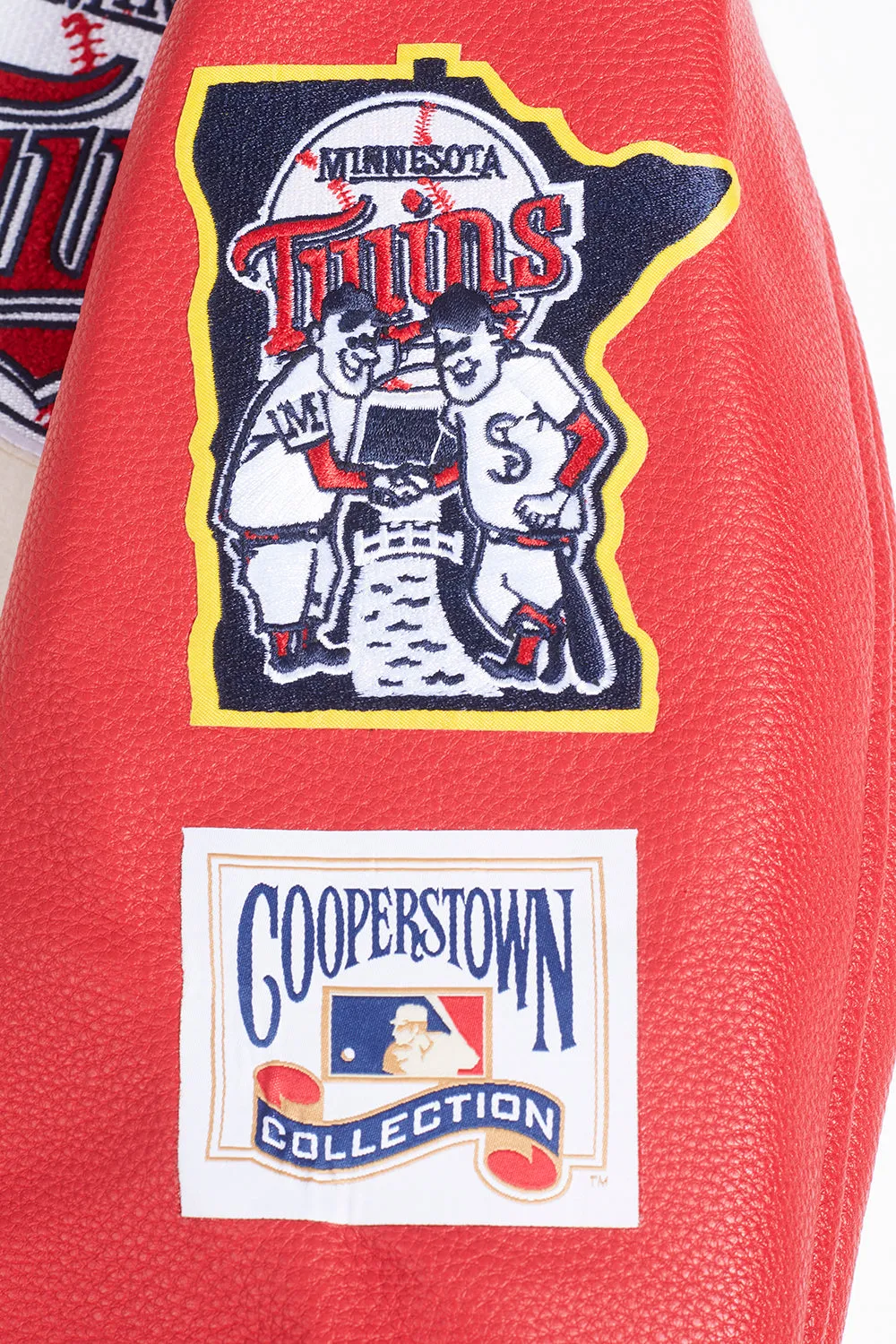 MLB MINNESOTA TWINS RETRO CLASSIC MEN'S RIB VARSITY JACKET (EGGSHELL/ RED)
