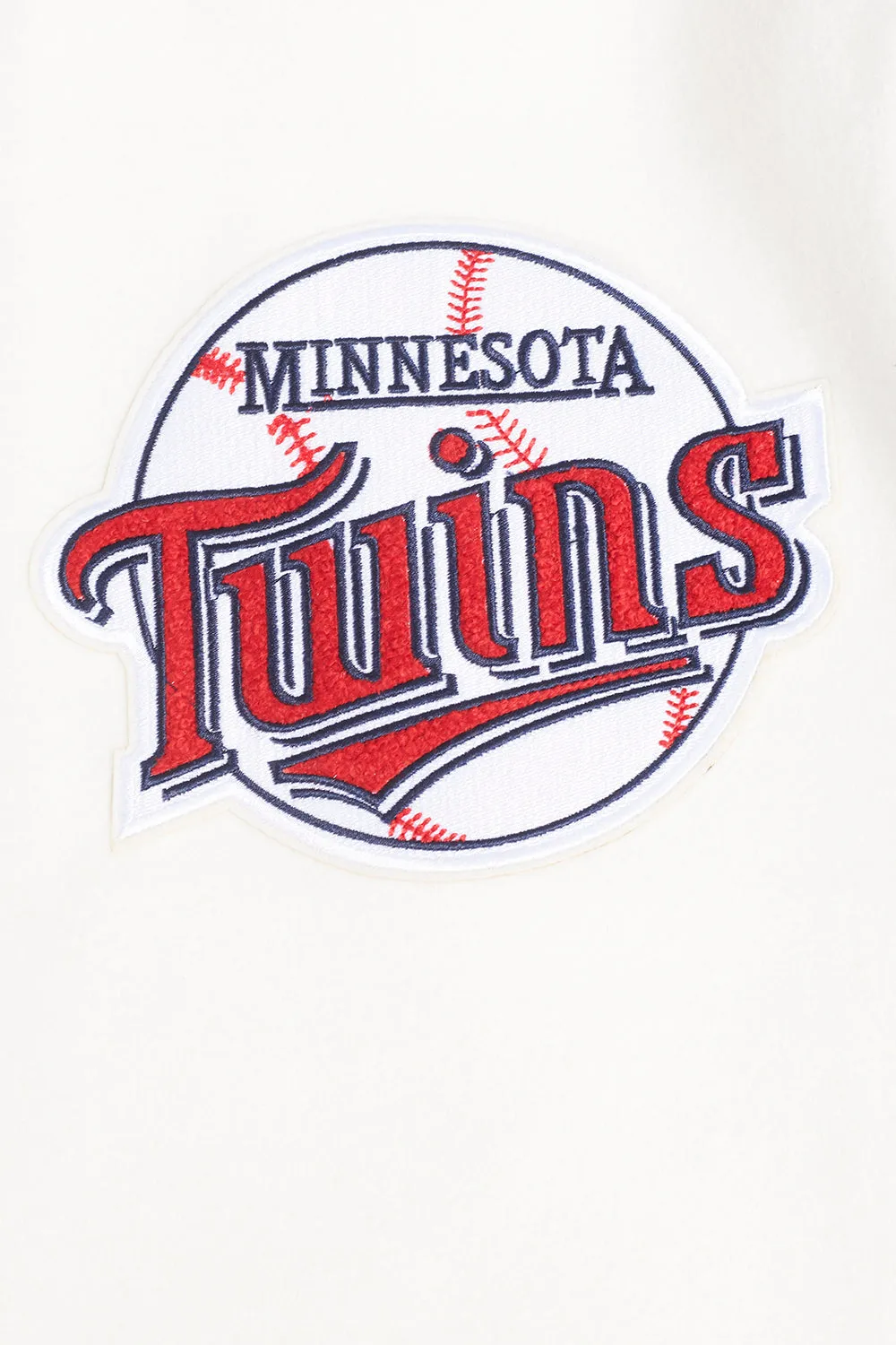 MLB MINNESOTA TWINS RETRO CLASSIC MEN'S RIB VARSITY JACKET (EGGSHELL/ RED)