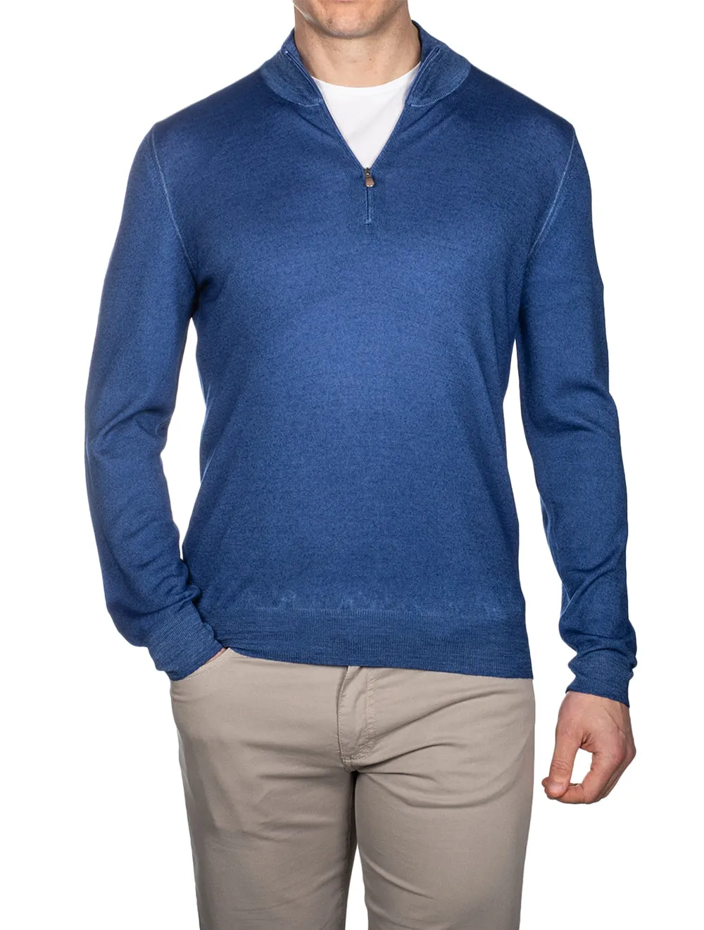 Mock Neck Half Zip Blue
