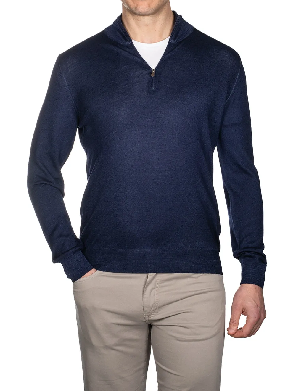 Mock Neck Half Zip Dark Blue