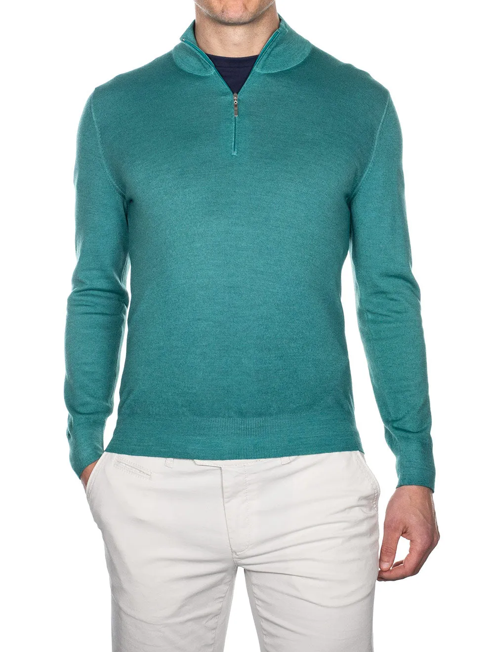 Mock Neck Half Zip Knitwear Green