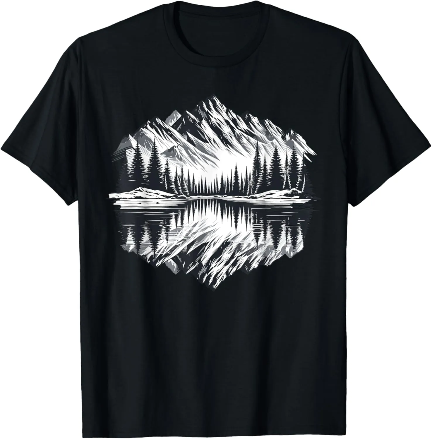 Mountain Landscape Retro Reflection Forest Outdoor Wildlife T-Shirt