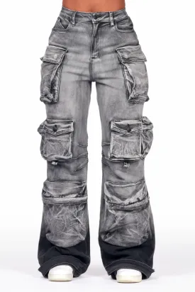 Nakia Grey Wash Cargo Wide Leg Jean