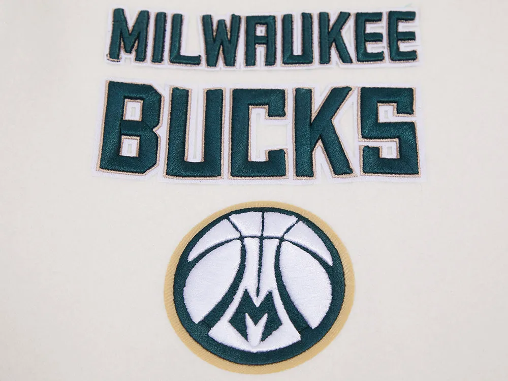NBA MILWAUKEE BUCKS RETRO CLASSIC MEN'S RIB WOOL VARSITY JACKET (EGGSHELL/BLACK)