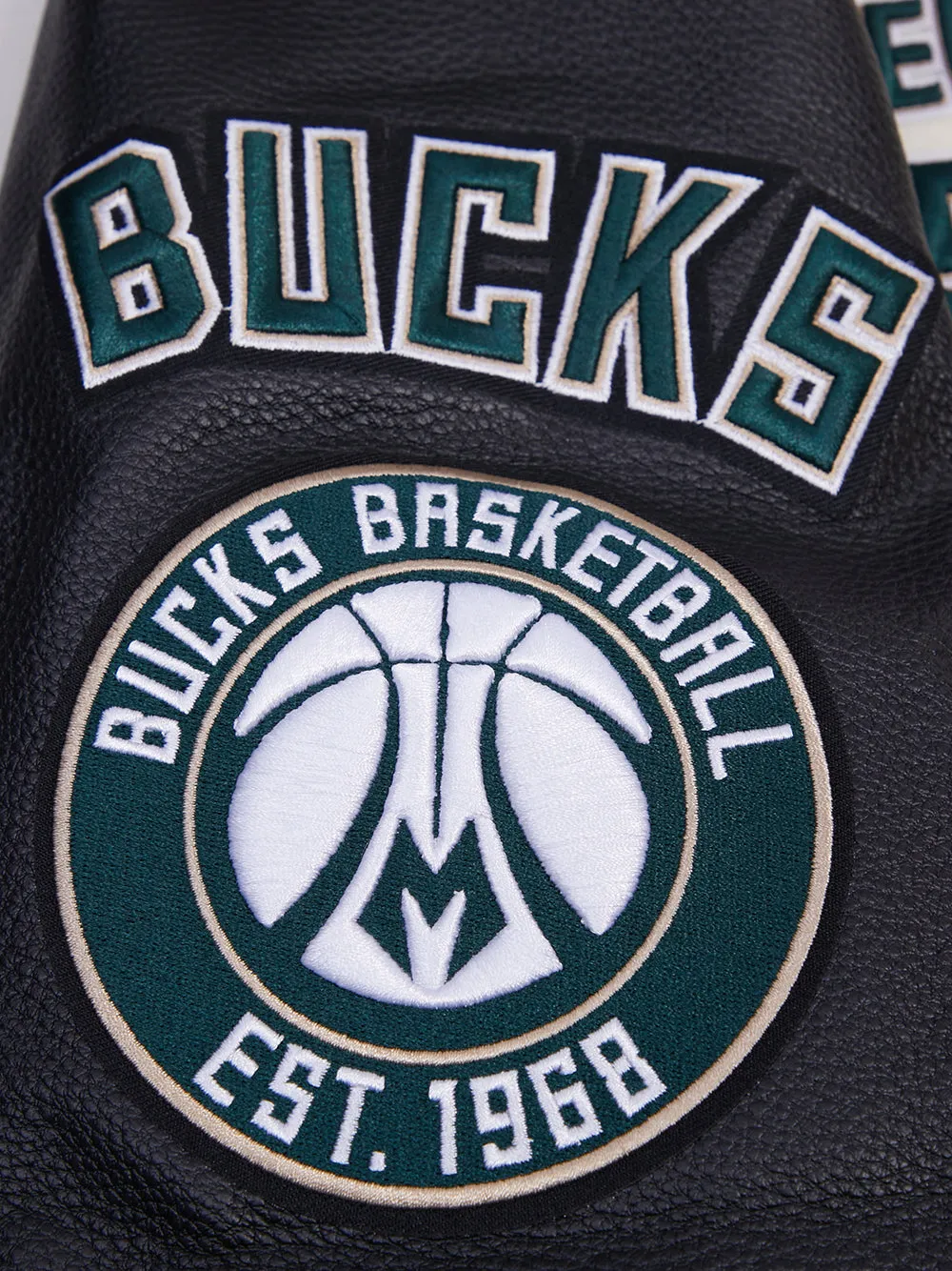 NBA MILWAUKEE BUCKS RETRO CLASSIC MEN'S RIB WOOL VARSITY JACKET (EGGSHELL/BLACK)