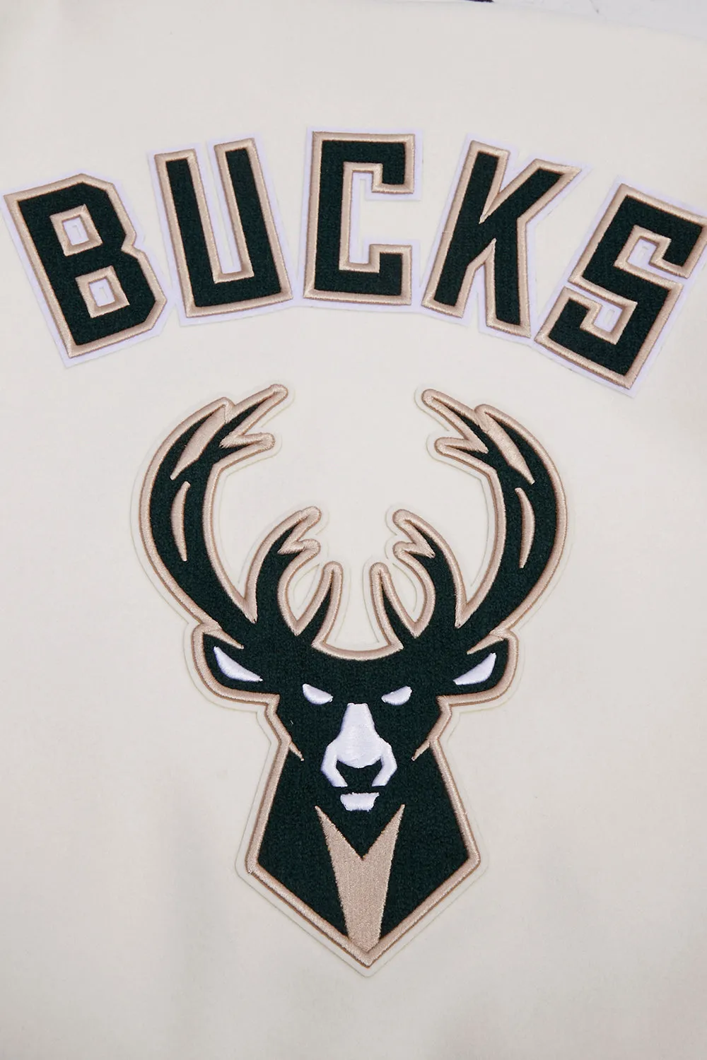 NBA MILWAUKEE BUCKS RETRO CLASSIC MEN'S RIB WOOL VARSITY JACKET (EGGSHELL/BLACK)