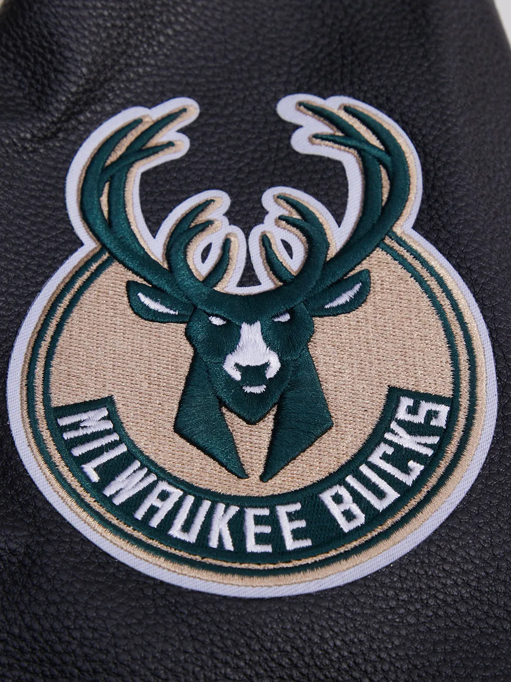 NBA MILWAUKEE BUCKS RETRO CLASSIC MEN'S RIB WOOL VARSITY JACKET (EGGSHELL/BLACK)