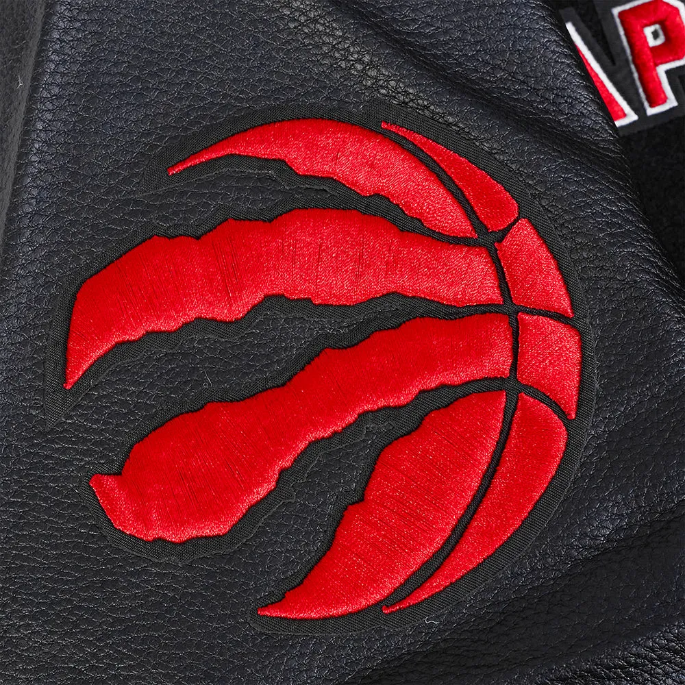 NBA TORONTO RAPTORS RETRO CLASSIC MEN'S RIB WOOL VARSITY JACKET (BLACK/RED/BLACK)