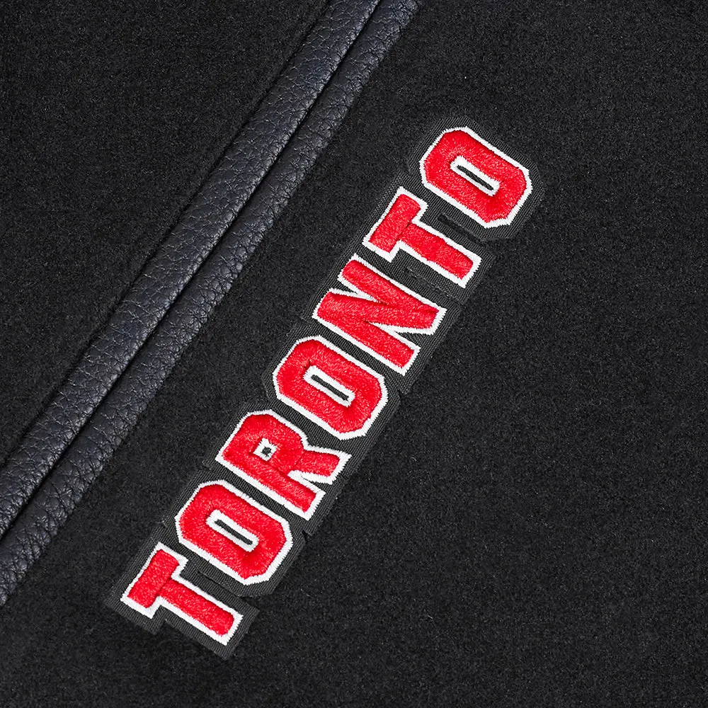 NBA TORONTO RAPTORS RETRO CLASSIC MEN'S RIB WOOL VARSITY JACKET (BLACK/RED/BLACK)