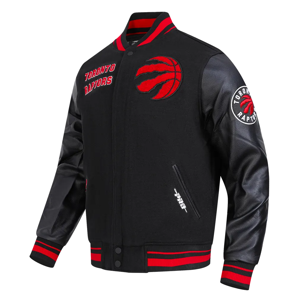 NBA TORONTO RAPTORS RETRO CLASSIC MEN'S RIB WOOL VARSITY JACKET (BLACK/RED/BLACK)