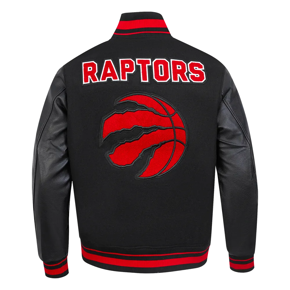 NBA TORONTO RAPTORS RETRO CLASSIC MEN'S RIB WOOL VARSITY JACKET (BLACK/RED/BLACK)