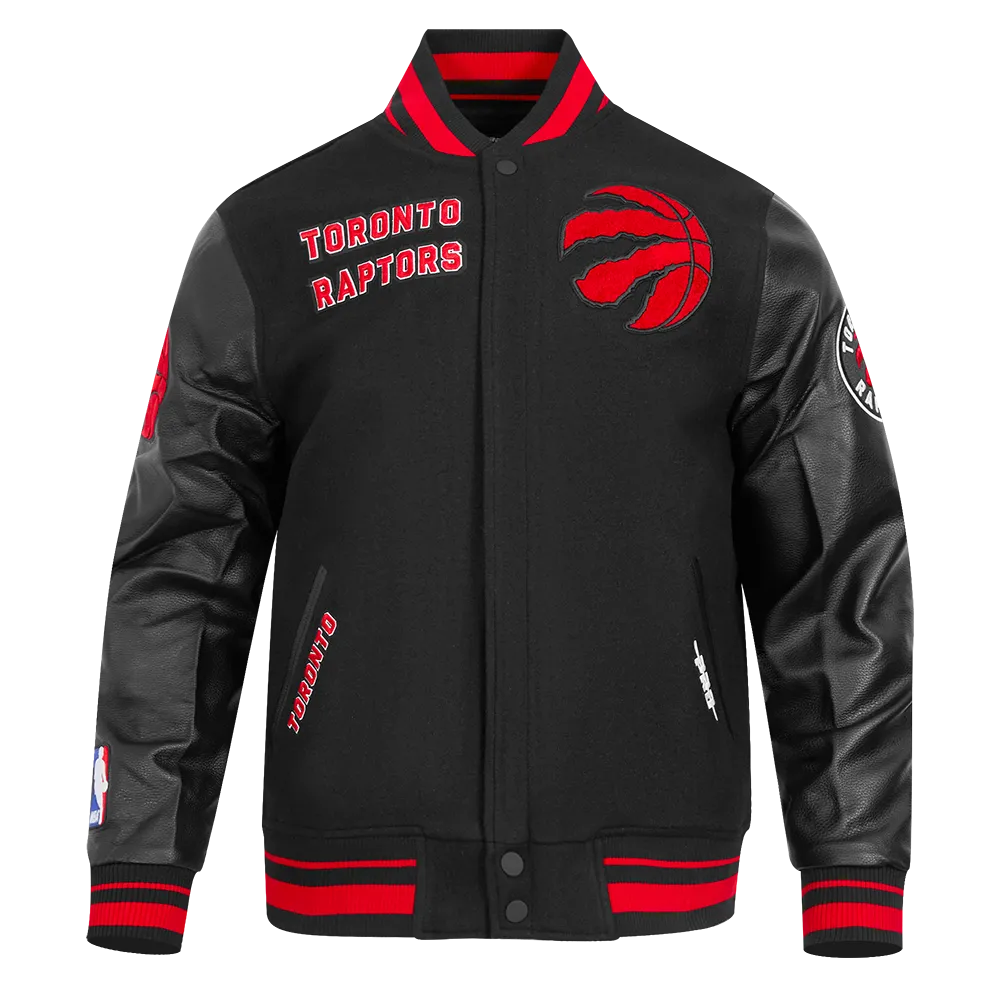 NBA TORONTO RAPTORS RETRO CLASSIC MEN'S RIB WOOL VARSITY JACKET (BLACK/RED/BLACK)