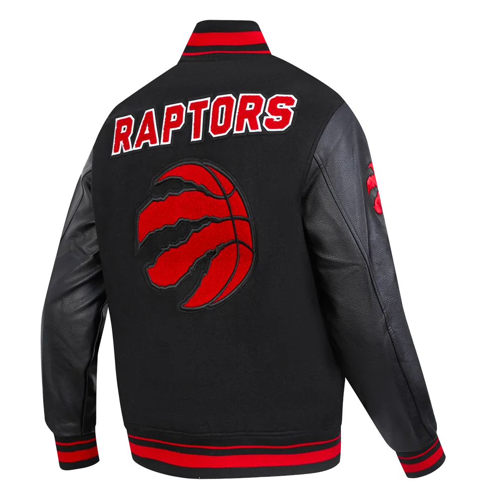 NBA TORONTO RAPTORS RETRO CLASSIC MEN'S RIB WOOL VARSITY JACKET (BLACK/RED/BLACK)