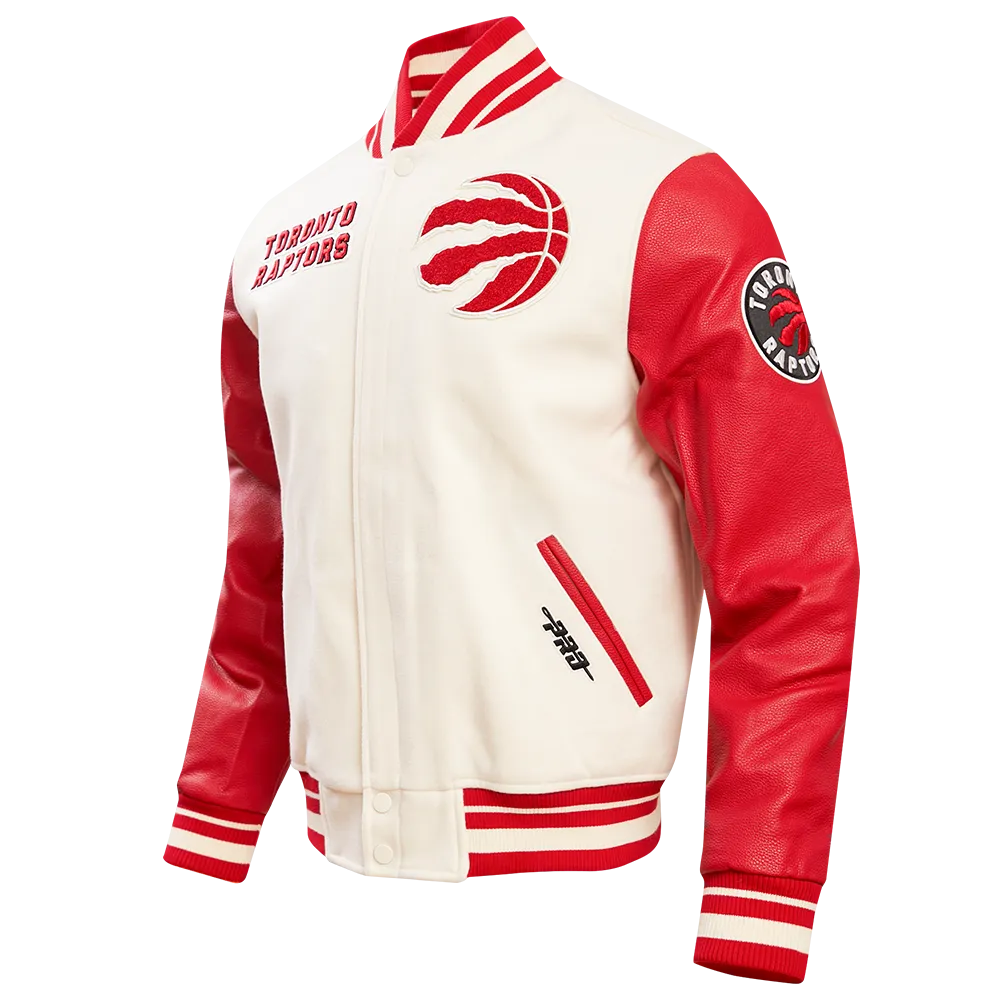 NBA TORONTO RAPTORS RETRO CLASSIC MEN'S RIB WOOL VARSITY JACKET (EGGSHELL/RED)