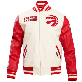 NBA TORONTO RAPTORS RETRO CLASSIC MEN'S RIB WOOL VARSITY JACKET (EGGSHELL/RED)