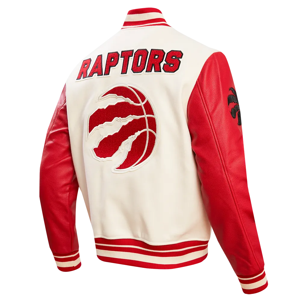 NBA TORONTO RAPTORS RETRO CLASSIC MEN'S RIB WOOL VARSITY JACKET (EGGSHELL/RED)