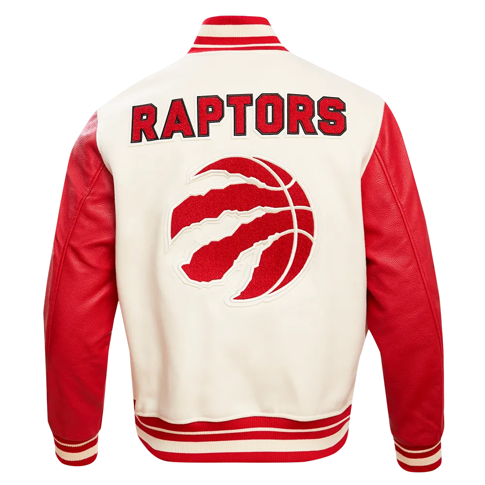 NBA TORONTO RAPTORS RETRO CLASSIC MEN'S RIB WOOL VARSITY JACKET (EGGSHELL/RED)