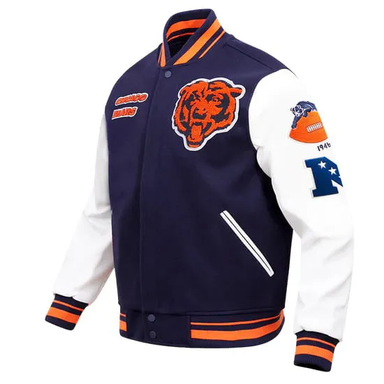 NFL CHICAGO BEARS RETRO CLASSIC RIBBED WOOL VARSITY JACKET | NFL LEATHER JACKET