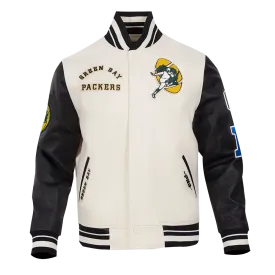 NFL GREEN BAY PACKERS RETRO CLASSIC MEN'S RIB WOOL VARSITY JACKET (EGGSHELL/ BLACK)