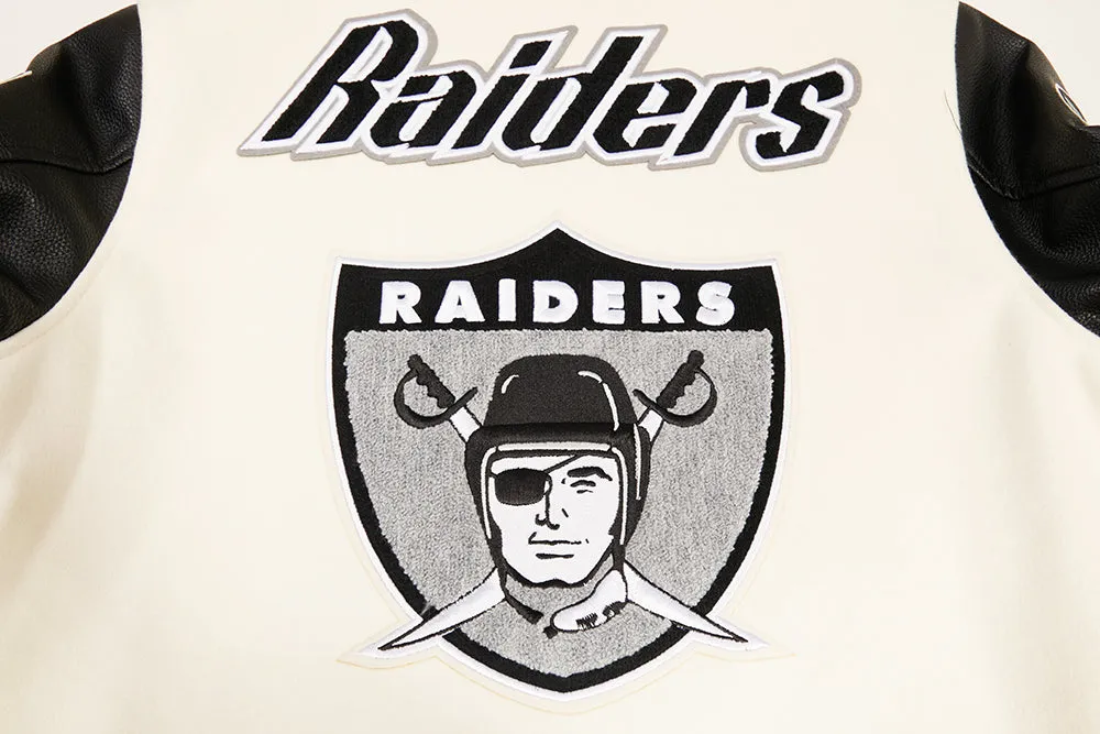 NFL OAKLAND RAIDERS RETRO CLASSIC MEN'S RIB WOOL VARSITY JACKET (EGGSHELL/BLACK)