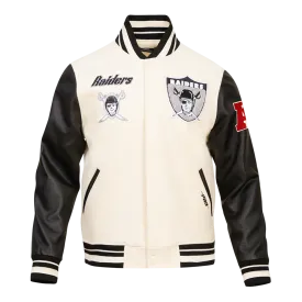 NFL OAKLAND RAIDERS RETRO CLASSIC MEN'S RIB WOOL VARSITY JACKET (EGGSHELL/BLACK)