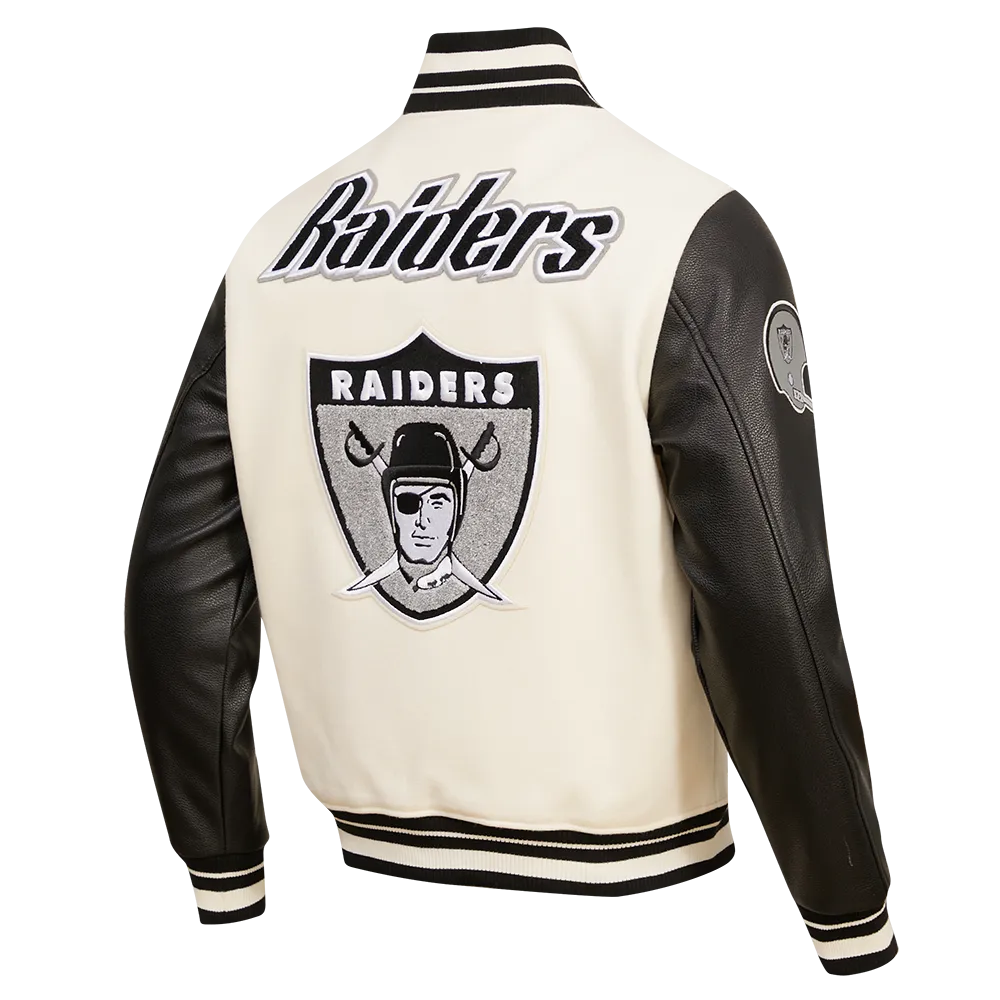 NFL OAKLAND RAIDERS RETRO CLASSIC MEN'S RIB WOOL VARSITY JACKET (EGGSHELL/BLACK)