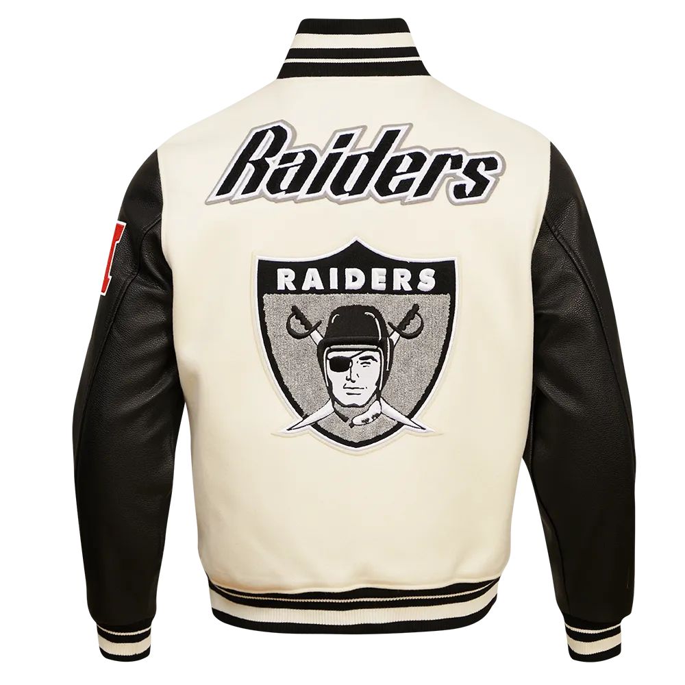 NFL OAKLAND RAIDERS RETRO CLASSIC MEN'S RIB WOOL VARSITY JACKET (EGGSHELL/BLACK)