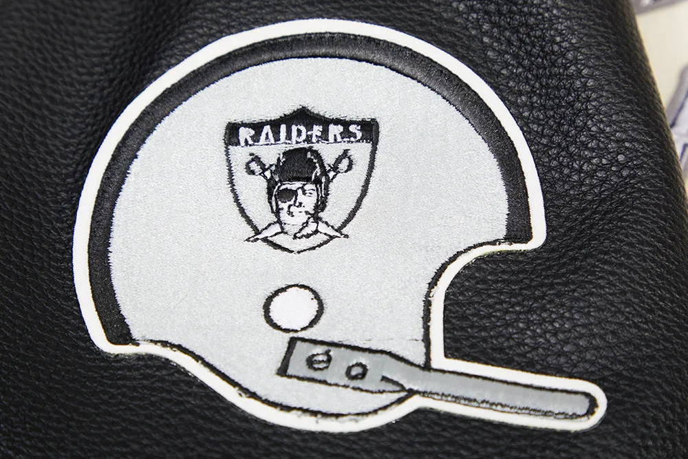 NFL OAKLAND RAIDERS RETRO CLASSIC MEN'S RIB WOOL VARSITY JACKET (EGGSHELL/BLACK)