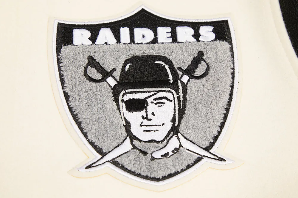 NFL OAKLAND RAIDERS RETRO CLASSIC MEN'S RIB WOOL VARSITY JACKET (EGGSHELL/BLACK)