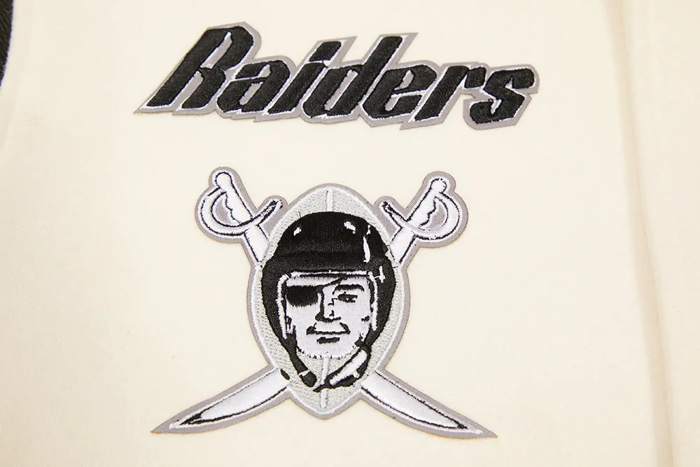 NFL OAKLAND RAIDERS RETRO CLASSIC MEN'S RIB WOOL VARSITY JACKET (EGGSHELL/BLACK)
