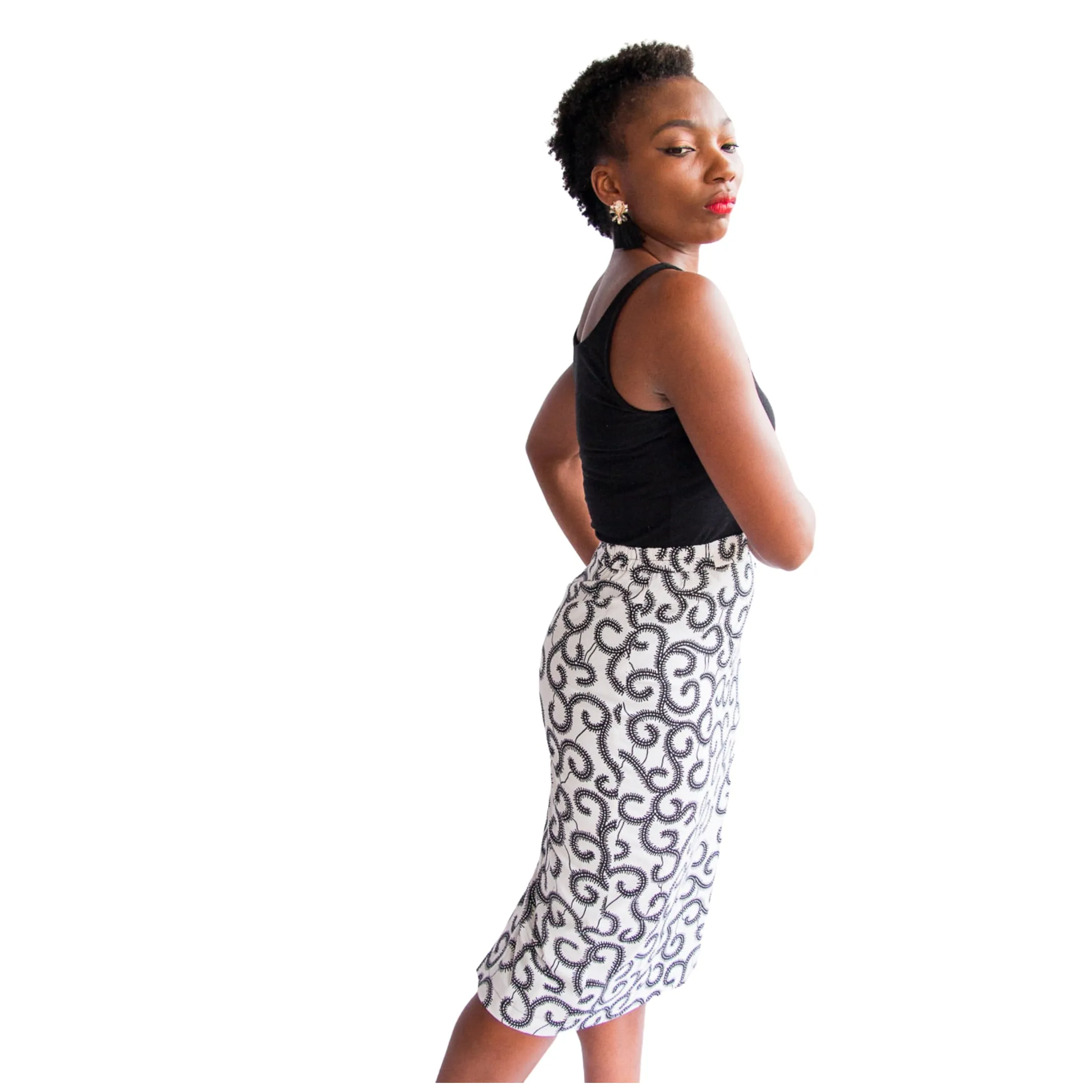 Àníké Pencil Skirt (Black/White Maze)