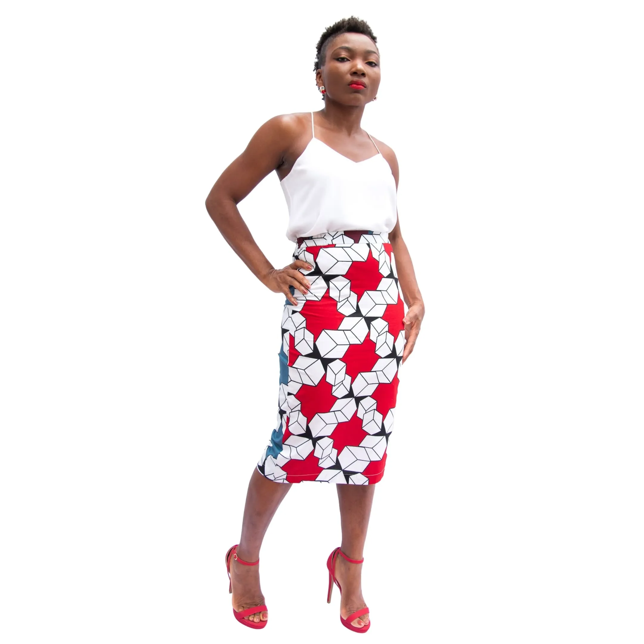 Àníké Pencil Skirt (Red/Black/White)