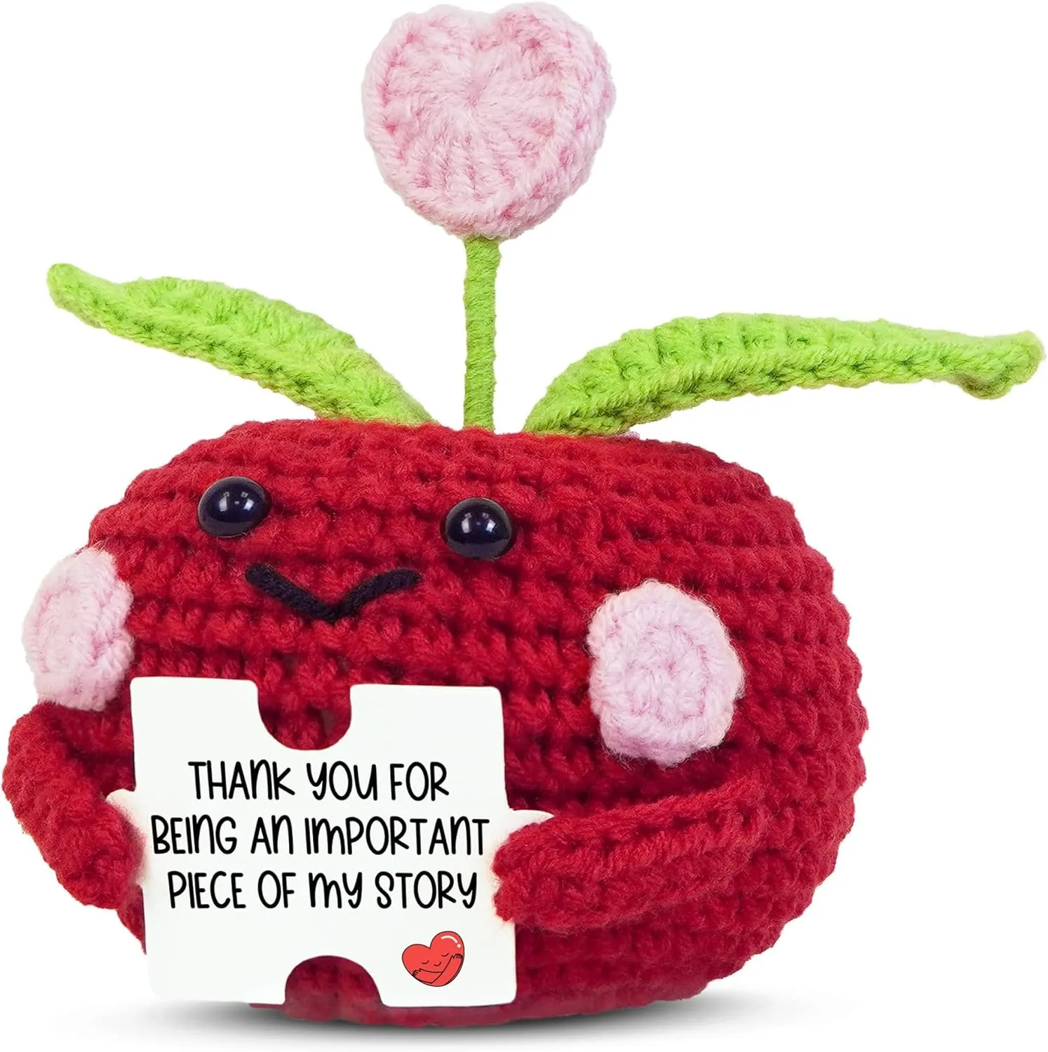 OASSIE Teacher Gifts for Women - Mini Handmade Positive Apple Crochet with Message Card - Teachers Day Graduation End of The Year Birthday Appreciation Thank You Gifts for Teachers Women