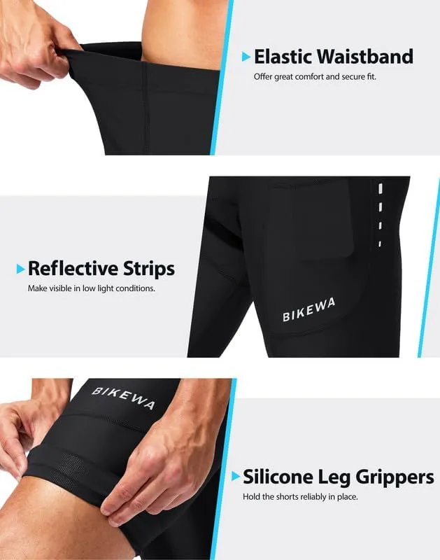 Padded Bike Shorts for Men 4D Cycling Road Riding Biking Padding Bicycle Shorts with Phone Pockets