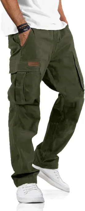 PLEPAN Men's Casual Cargo Pants Drawstring Hiking Pants Workout Tactical Joggers Sweatpants for Men