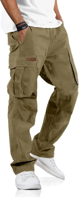 PLEPAN Men's Casual Cargo Pants Drawstring Hiking Pants Workout Tactical Joggers Sweatpants for Men