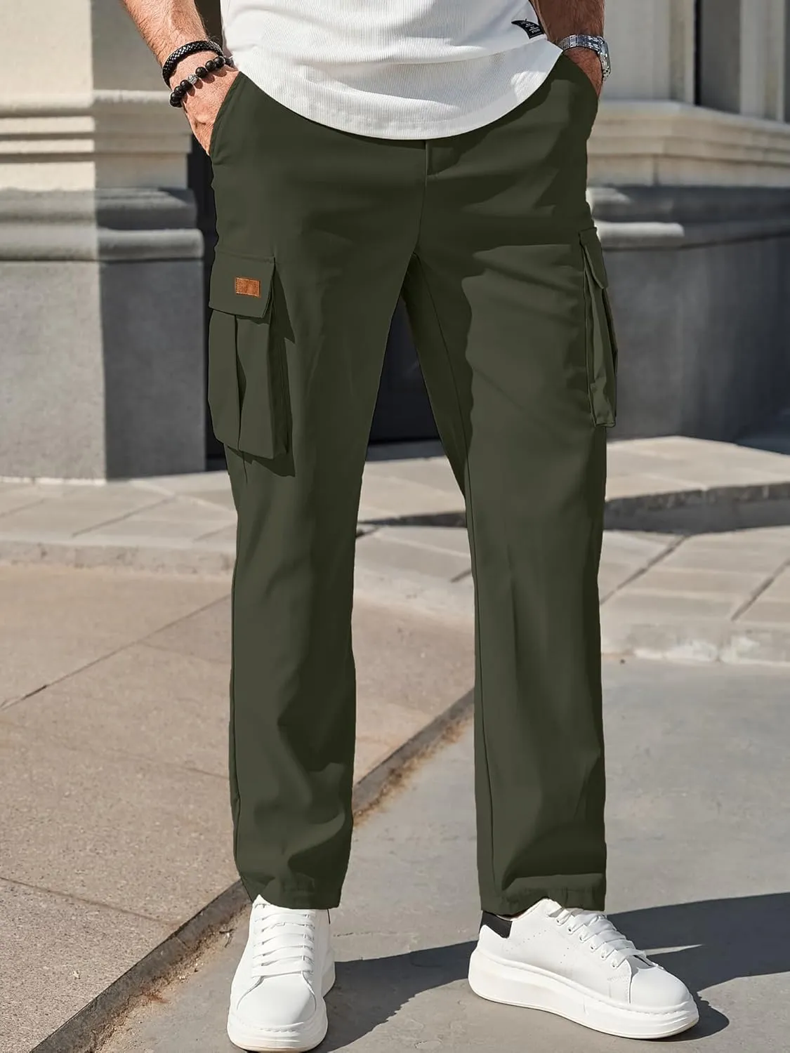 PLEPAN Men's Casual Cargo Pants Drawstring Hiking Pants Workout Tactical Joggers Sweatpants for Men