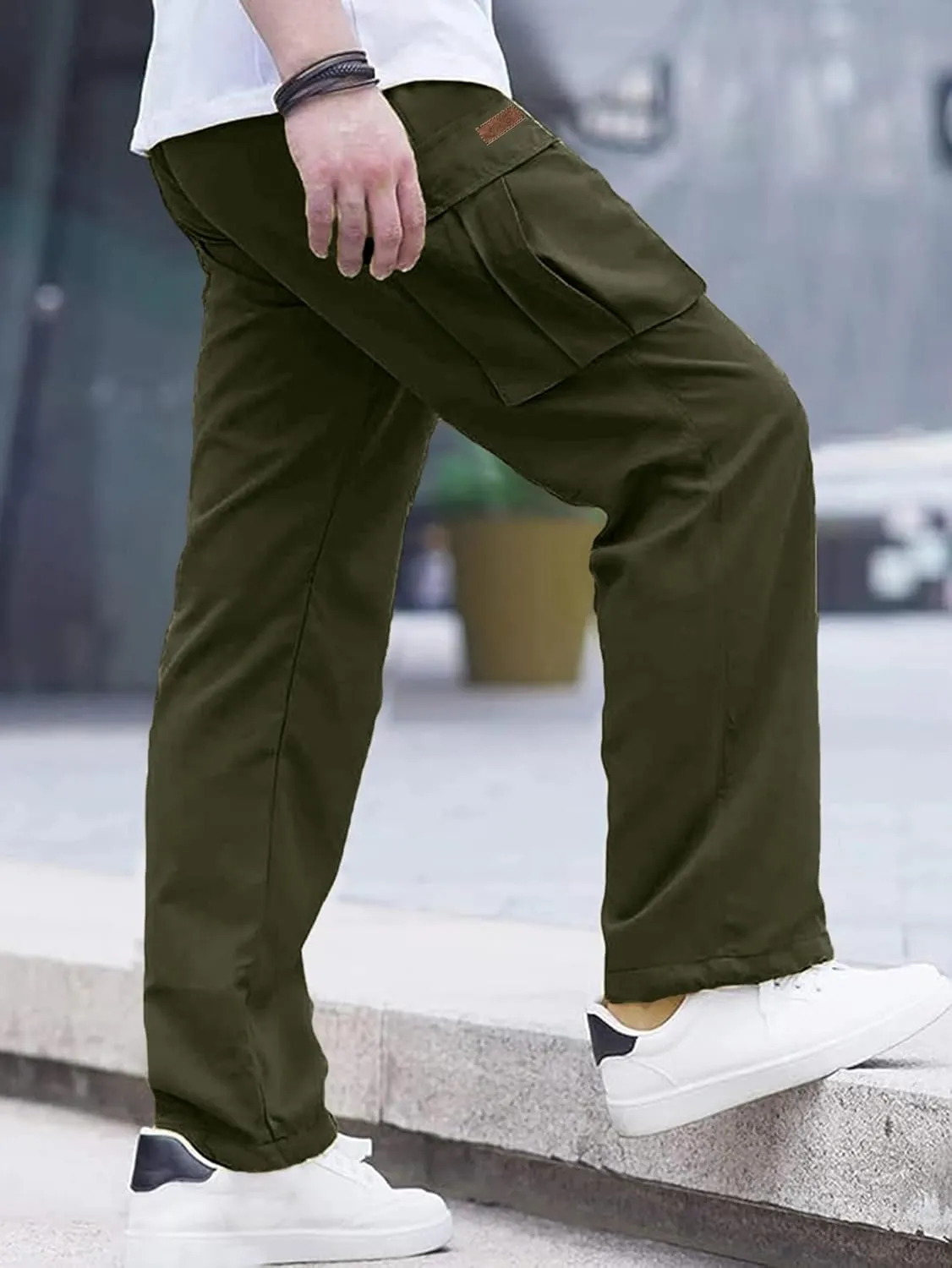 PLEPAN Men's Casual Cargo Pants Drawstring Hiking Pants Workout Tactical Joggers Sweatpants for Men