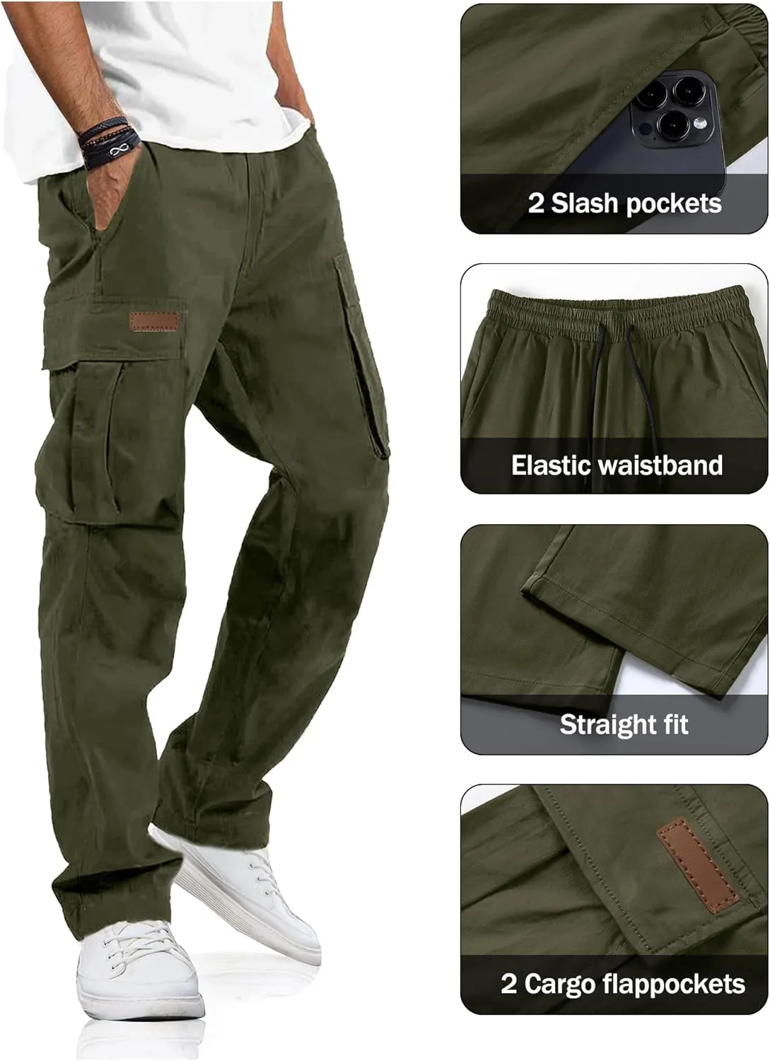 PLEPAN Men's Casual Cargo Pants Drawstring Hiking Pants Workout Tactical Joggers Sweatpants for Men