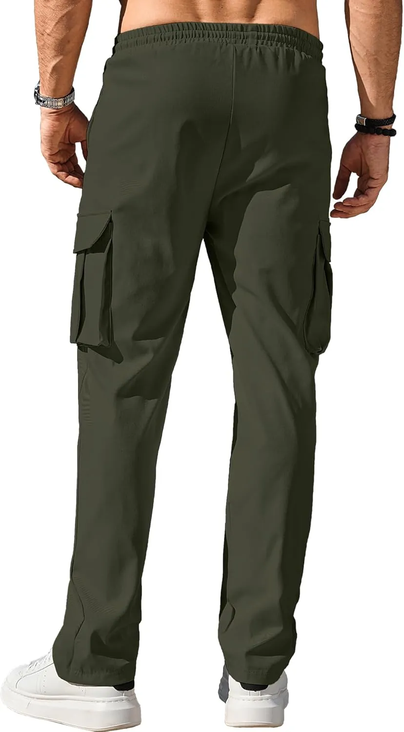 PLEPAN Men's Casual Cargo Pants Drawstring Hiking Pants Workout Tactical Joggers Sweatpants for Men