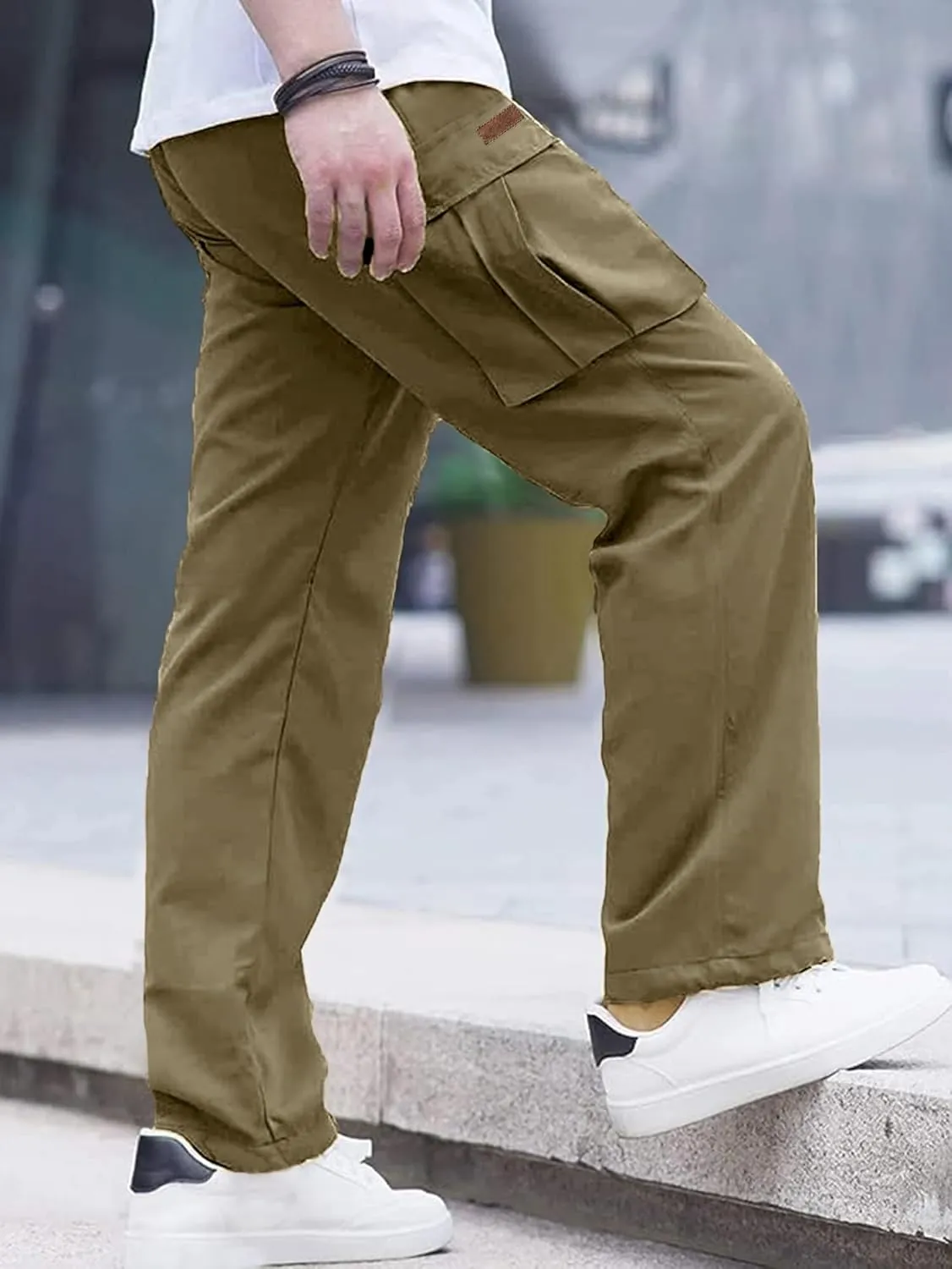 PLEPAN Men's Casual Cargo Pants Drawstring Hiking Pants Workout Tactical Joggers Sweatpants for Men