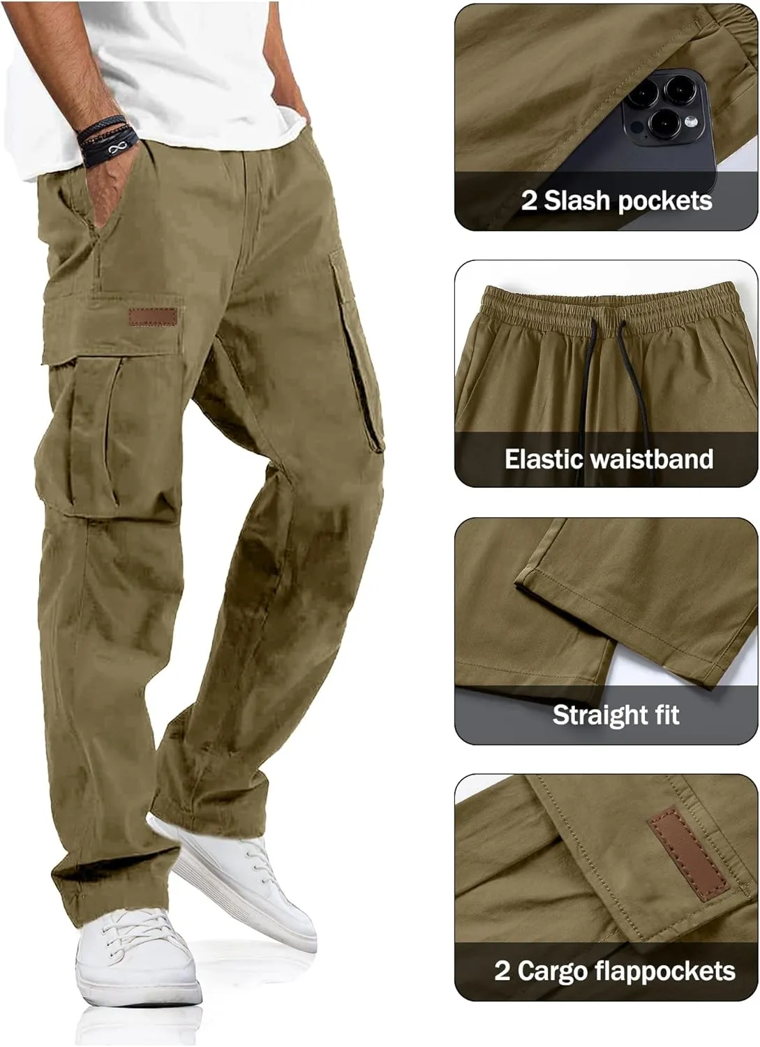 PLEPAN Men's Casual Cargo Pants Drawstring Hiking Pants Workout Tactical Joggers Sweatpants for Men