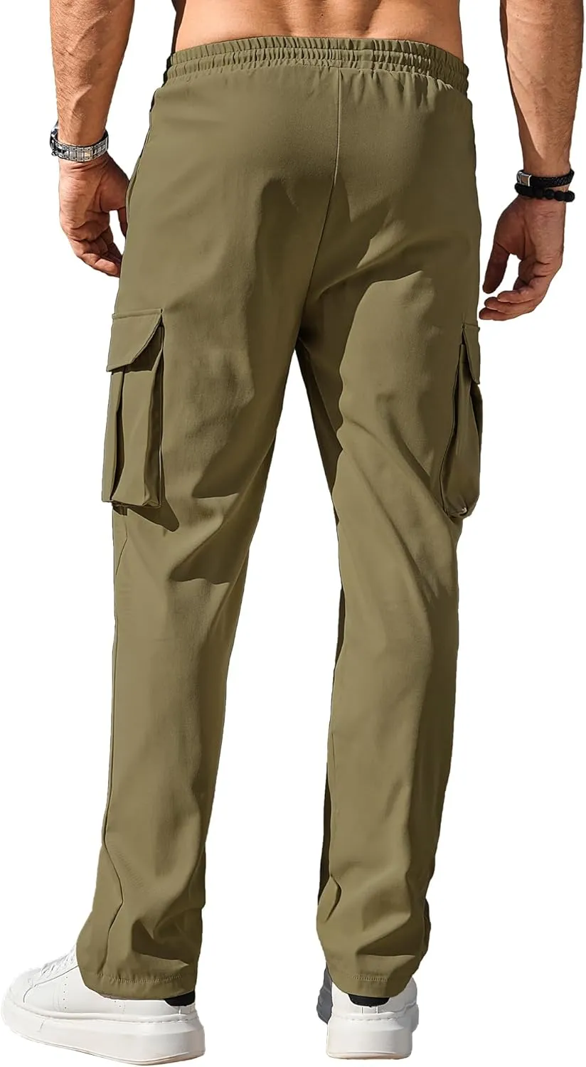 PLEPAN Men's Casual Cargo Pants Drawstring Hiking Pants Workout Tactical Joggers Sweatpants for Men