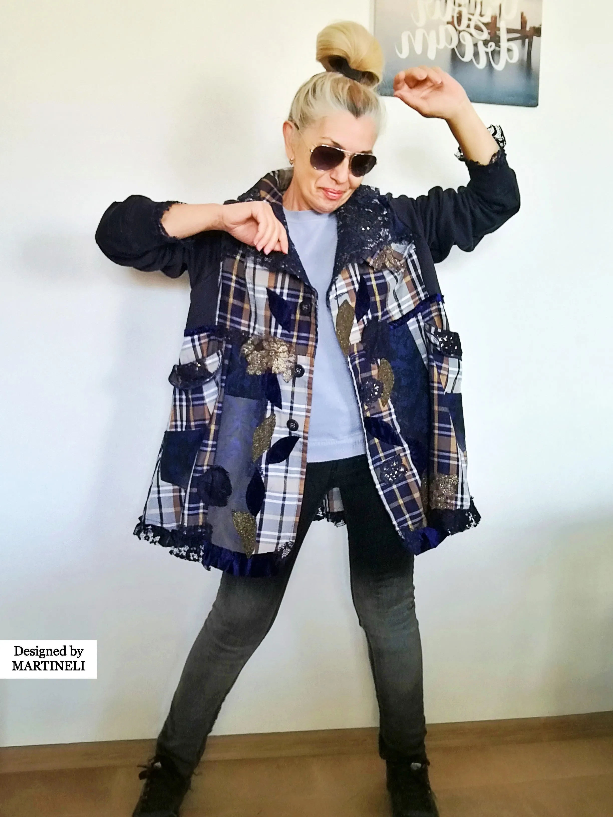 Plus Size Sweatshirt Jacket 2XL Loose Plaid Duster Jacket