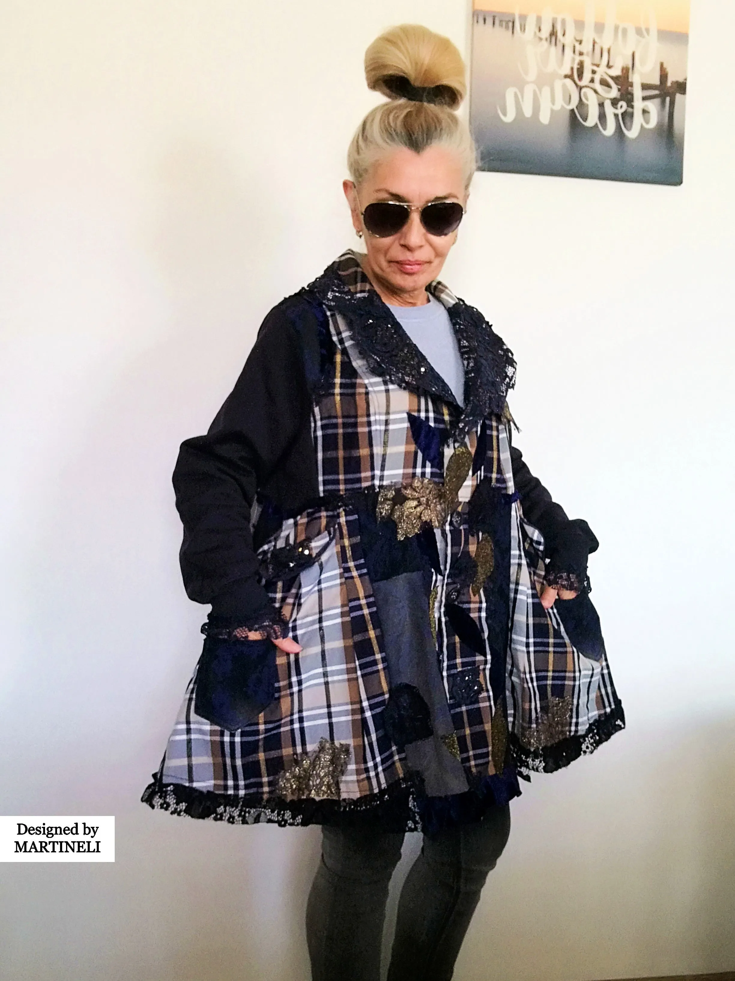 Plus Size Sweatshirt Jacket 2XL Loose Plaid Duster Jacket