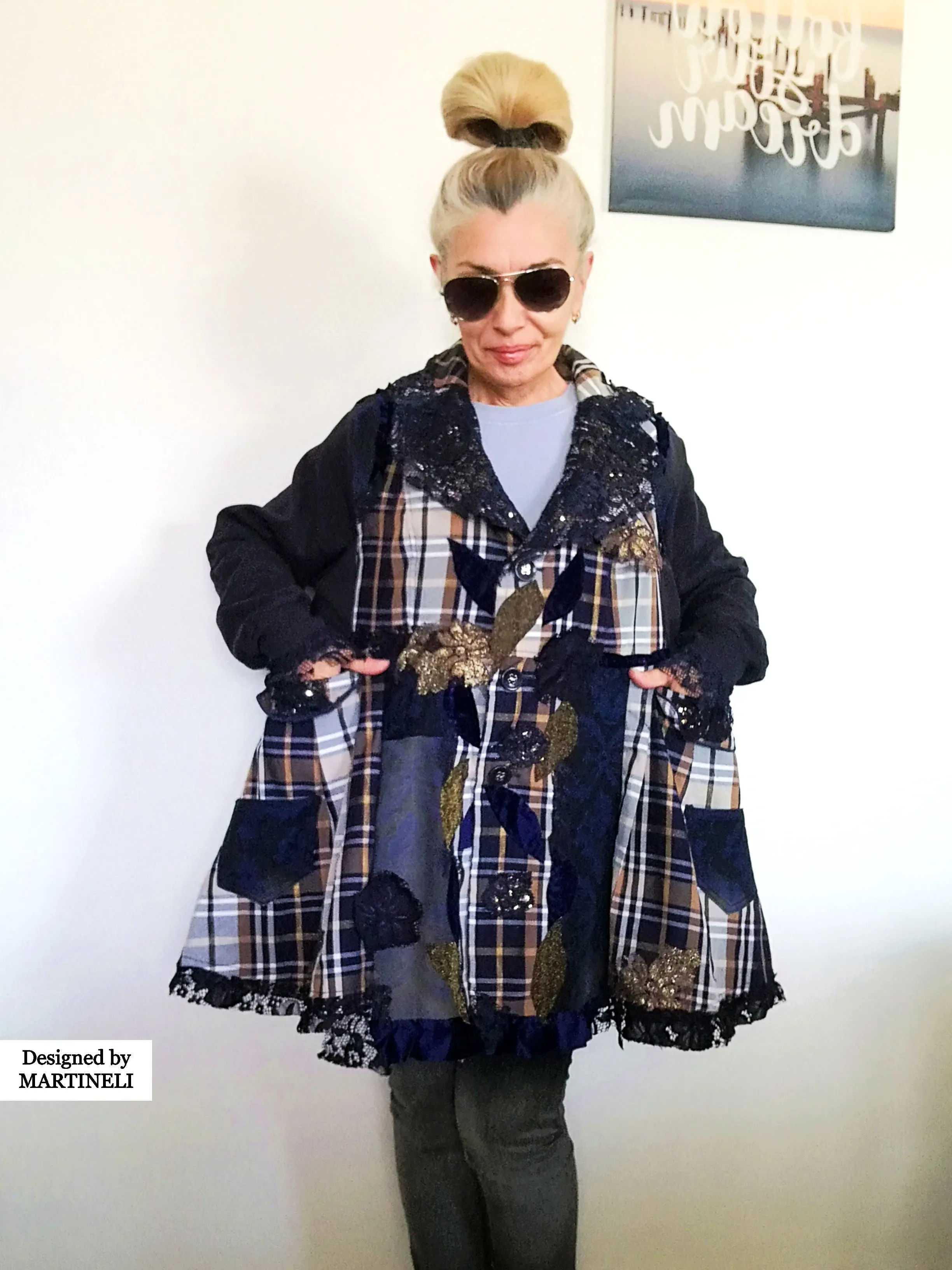 Plus Size Sweatshirt Jacket 2XL Loose Plaid Duster Jacket