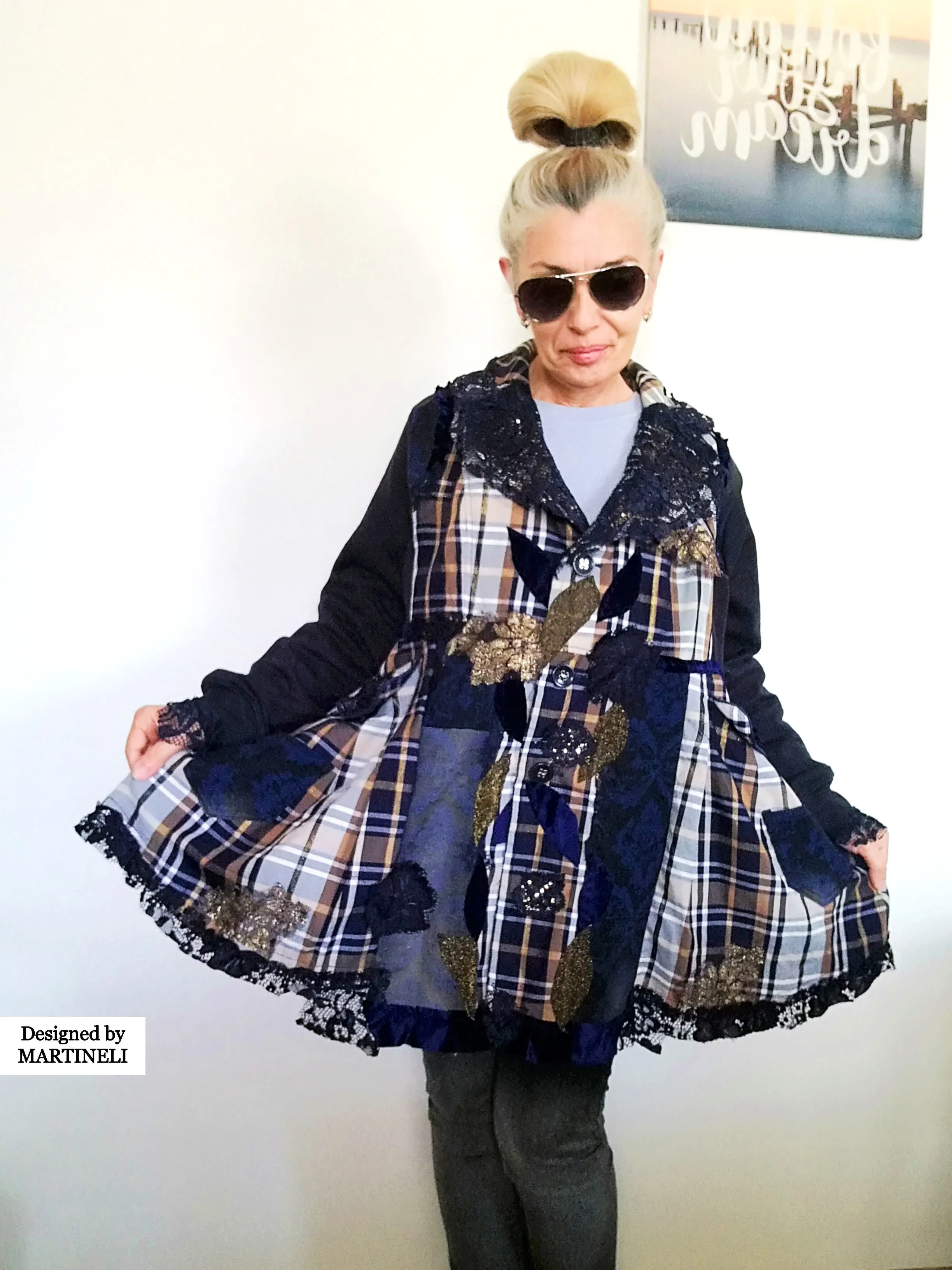 Plus Size Sweatshirt Jacket 2XL Loose Plaid Duster Jacket
