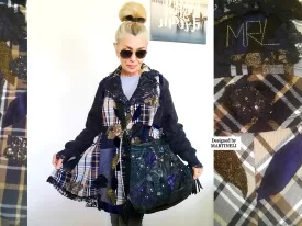Plus Size Sweatshirt Jacket 2XL Loose Plaid Duster Jacket
